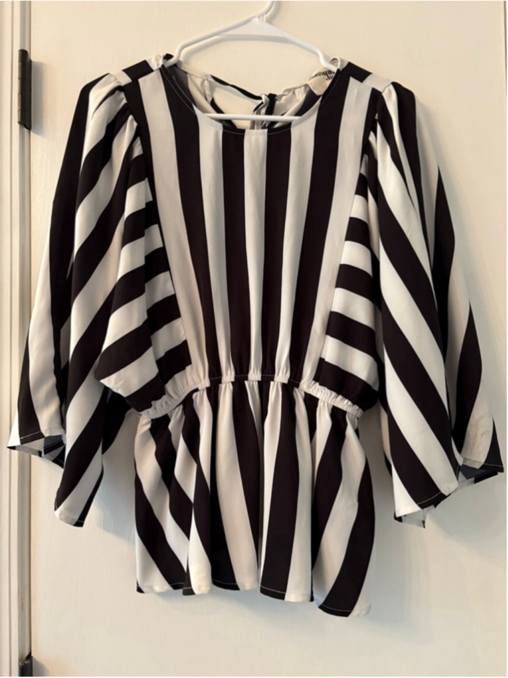 Savanna Jane Black & White Vertical Striped Peplum Blouse Size S